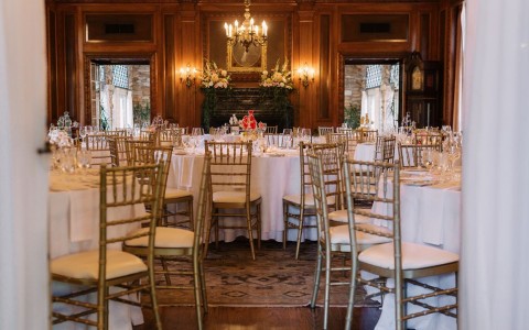 a room with tables and chairs