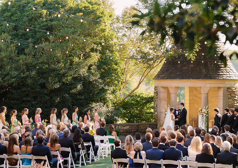 a group of people in a garden