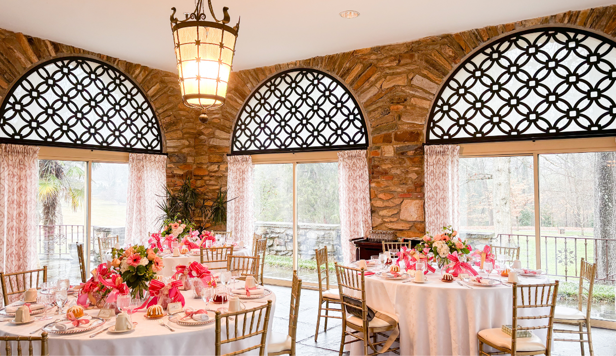a room with tables and chairs