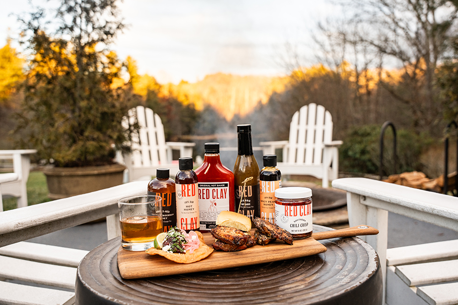 a table with food and drinks on it