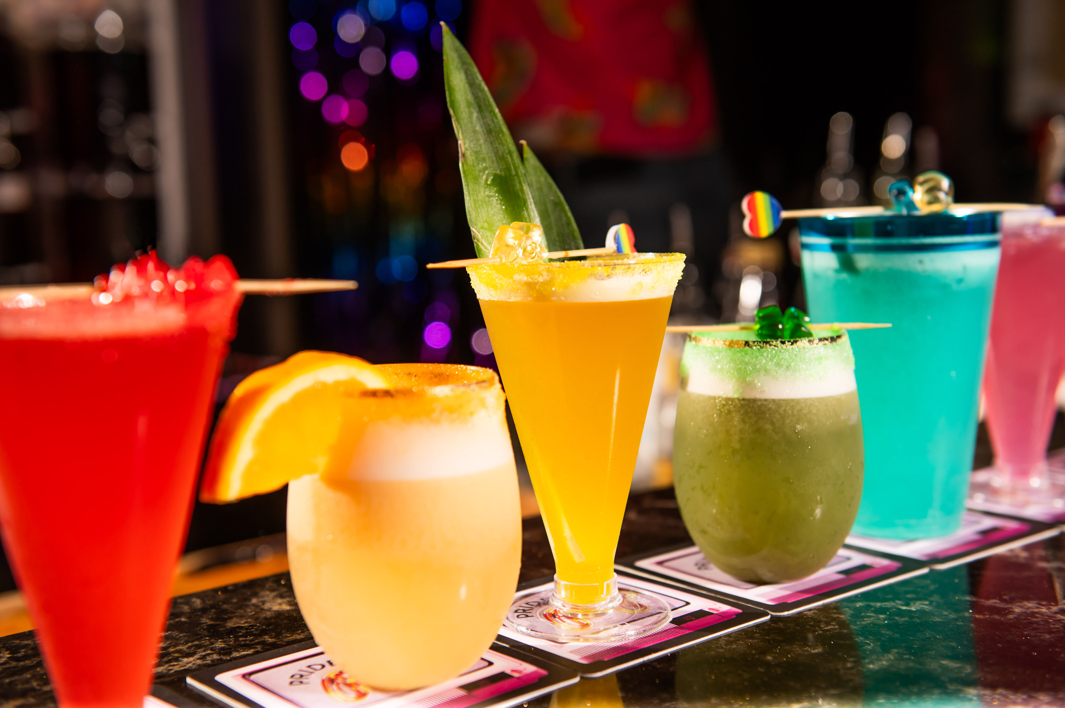 a group of drinks on a table