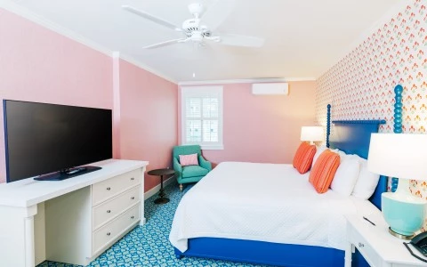 a room with a bed and a tv