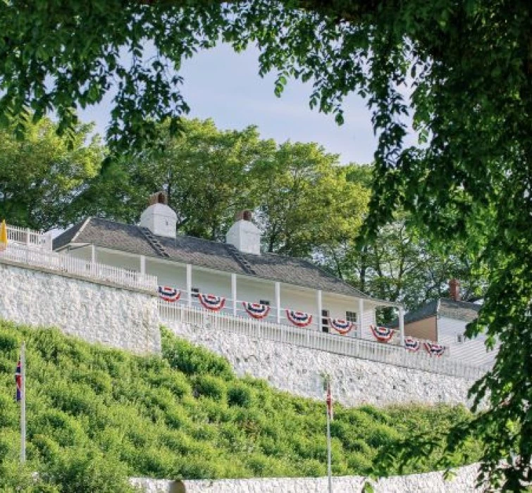 a wall with a fence and trees