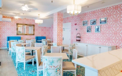 a room with tables and chairs