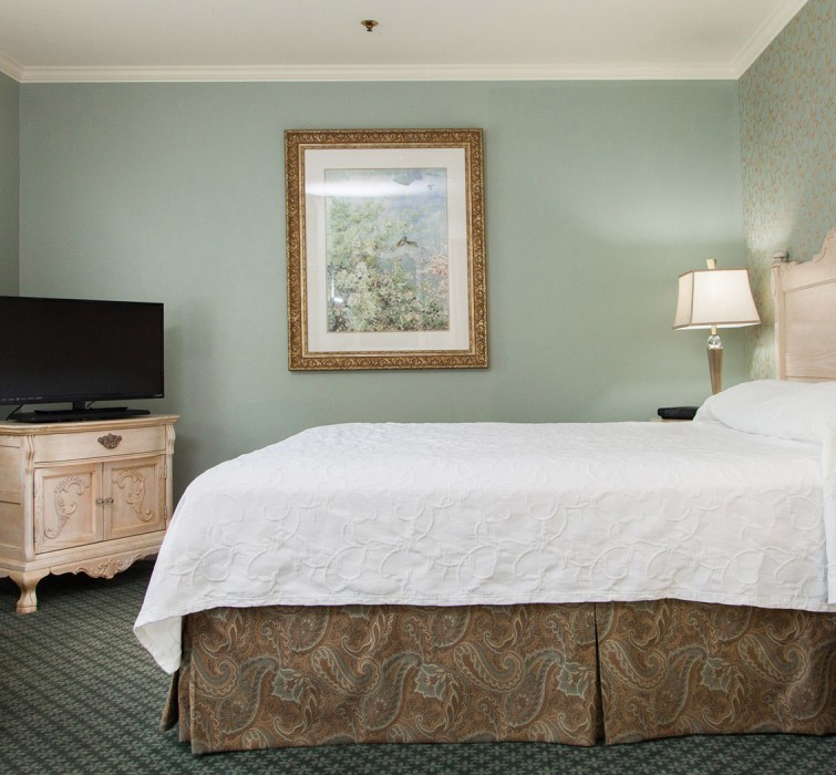 Internal view of a room with a nice comfortable bed and elegant decoration