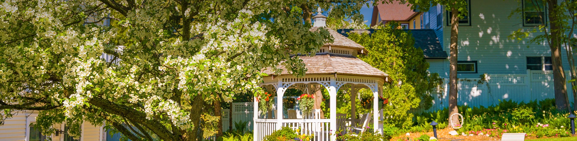 View of a little kiosk surrounded by trees