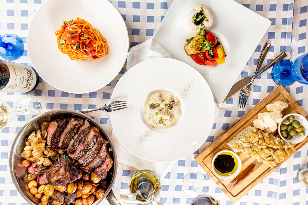 a table with plates of food