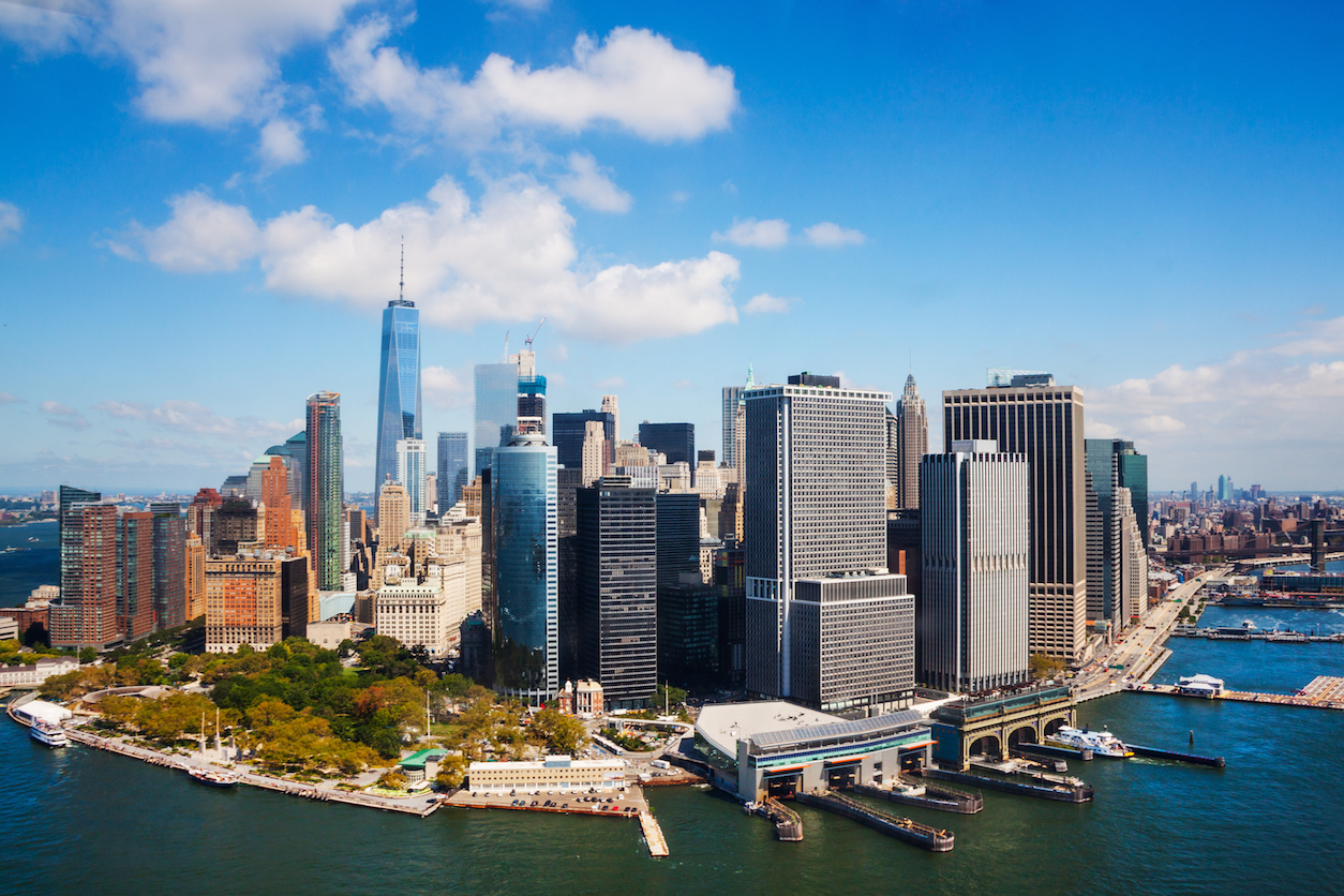 a photo of an aerial view of lower manhattan