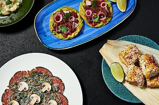 a selection of food on plates