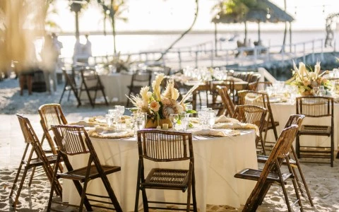 Table setup for wedding reception. 