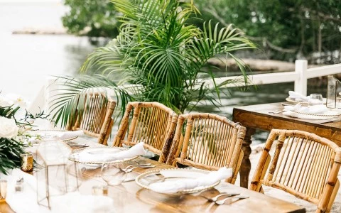 Empty table setup for a wedding reception