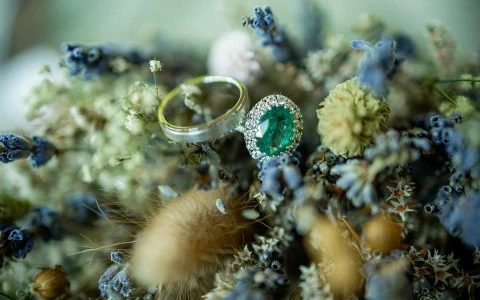 a ring and a ring on a bouquet of flowers