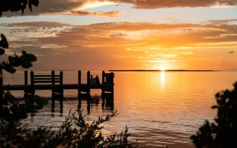 Sunset view of the piers and ocean.