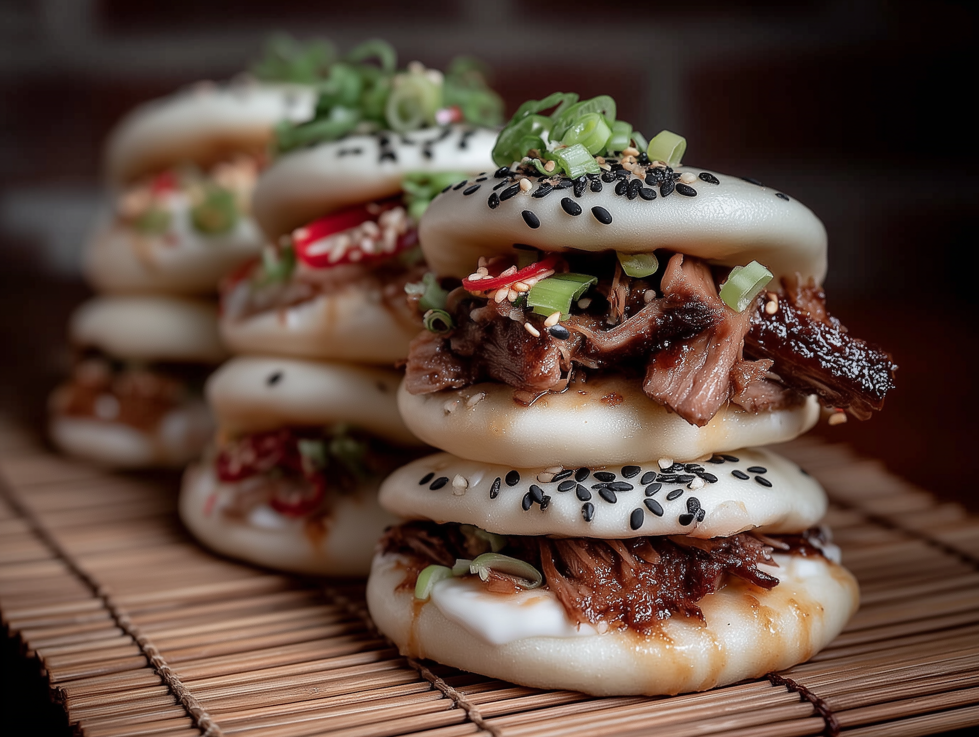 a stack of food on a mat