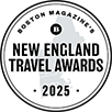 a white circle with black text boston magazine new england travel award pet friendly hotel 102
