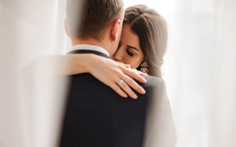 Close up of wedding couple dancing