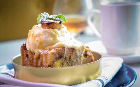 bread pudding topped with vanilla ice cream14