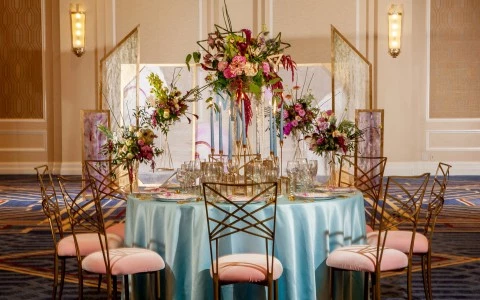 wedding table with flowers and wedding decor 0