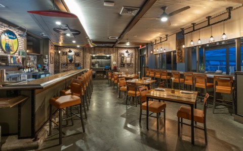 a room with tables and chairs