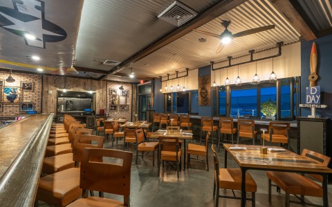a room with tables and chairs