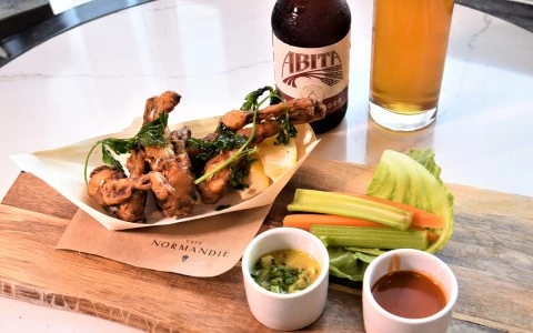 a plate of food and a drink34