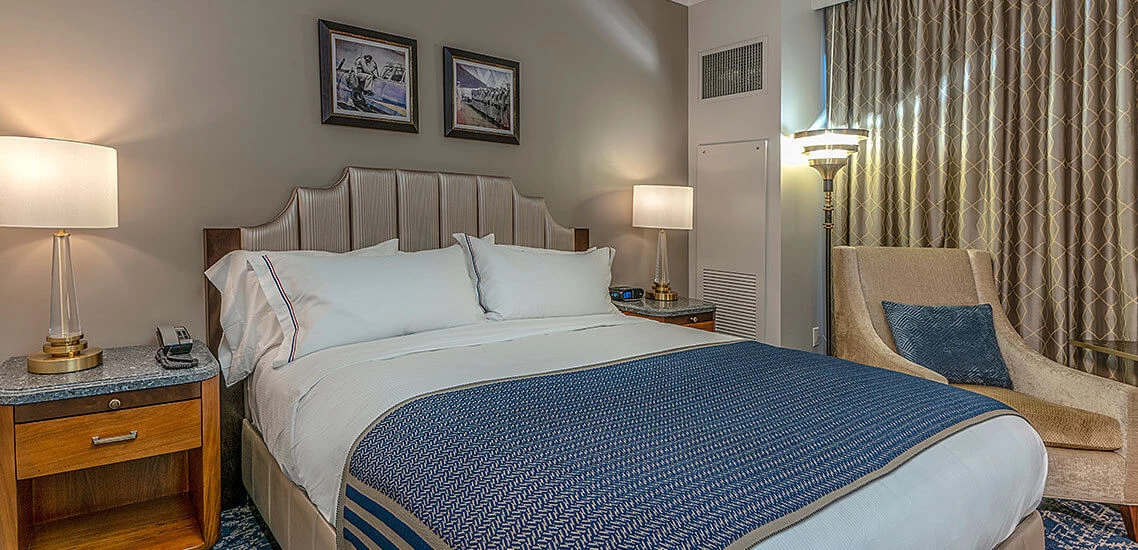 guest bedroom with patriotic decor