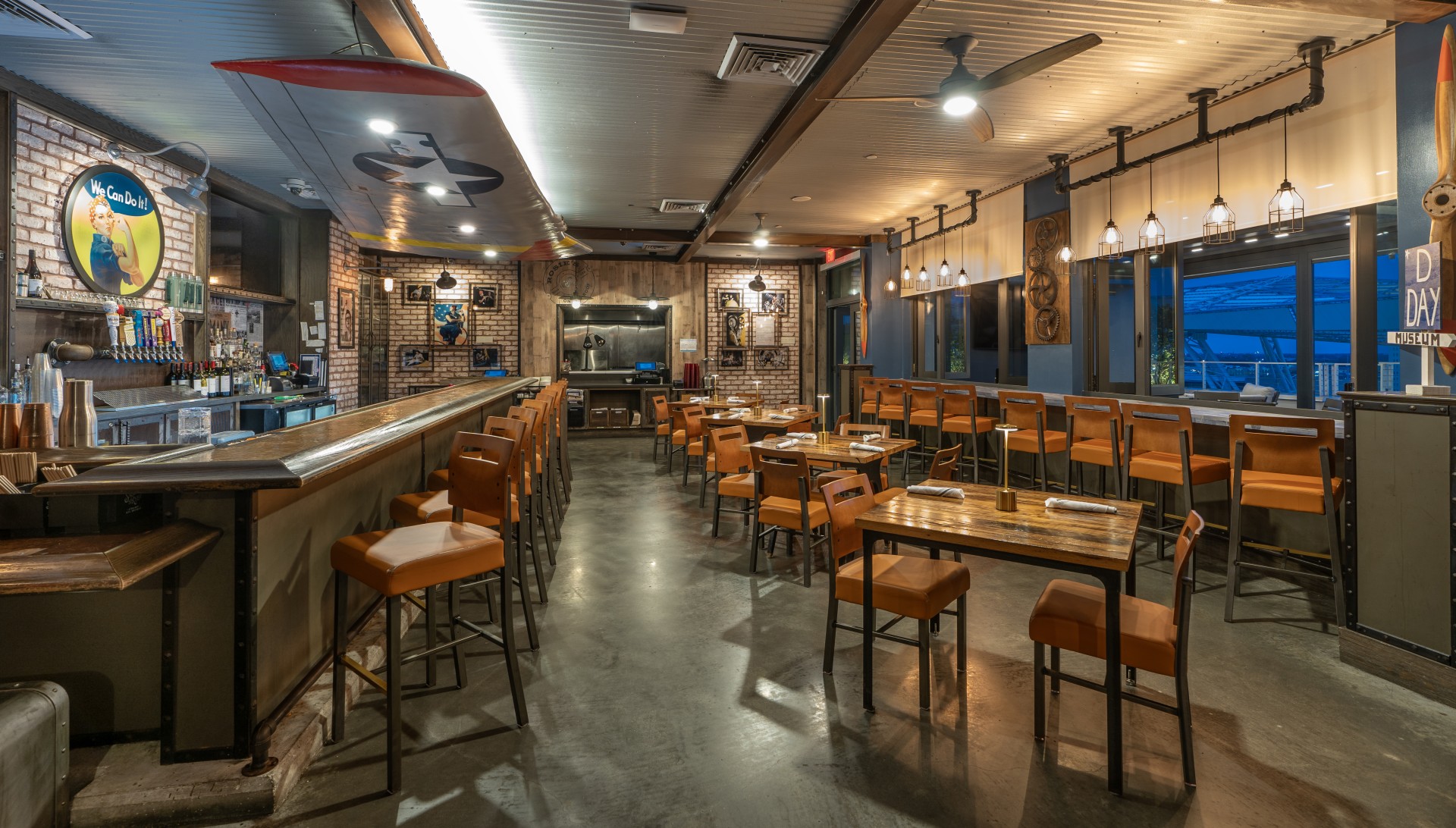 a room with tables and chairs