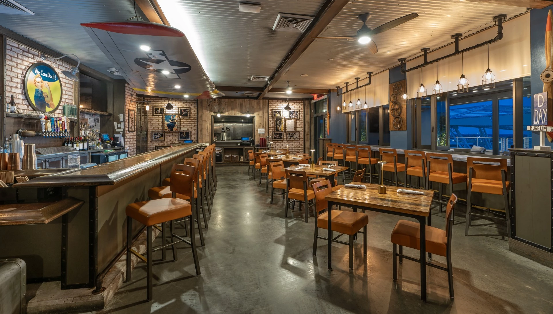 a room with tables and chairs