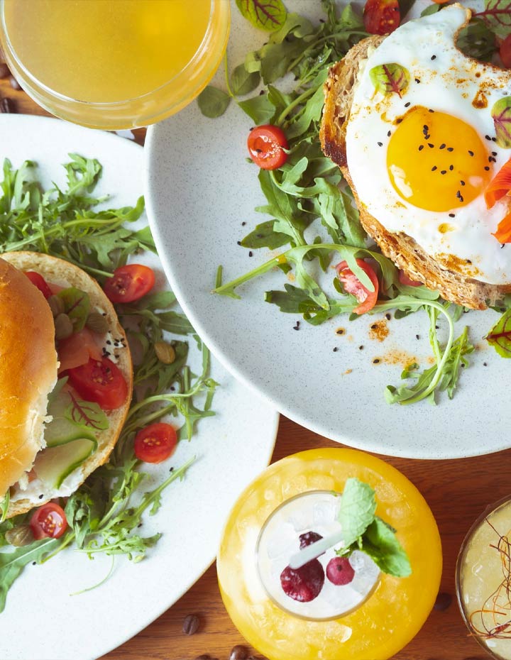 a plate of food with a fried egg on top