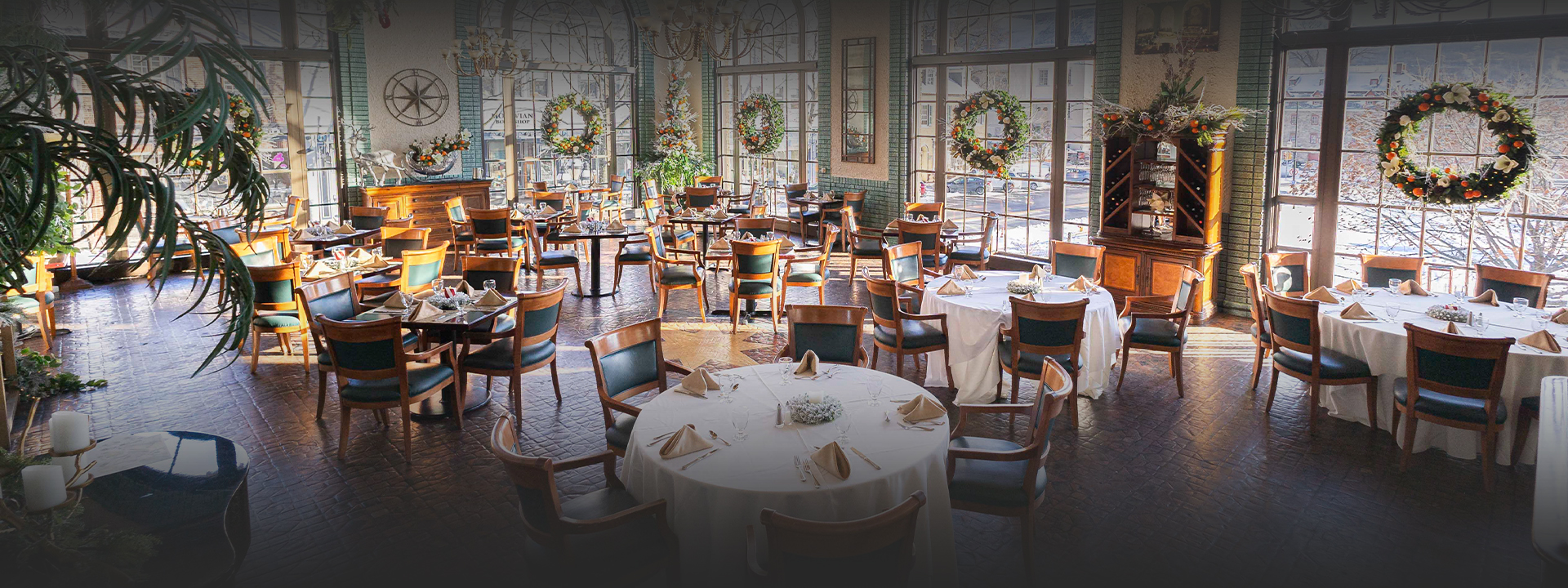 a room with tables and chairs