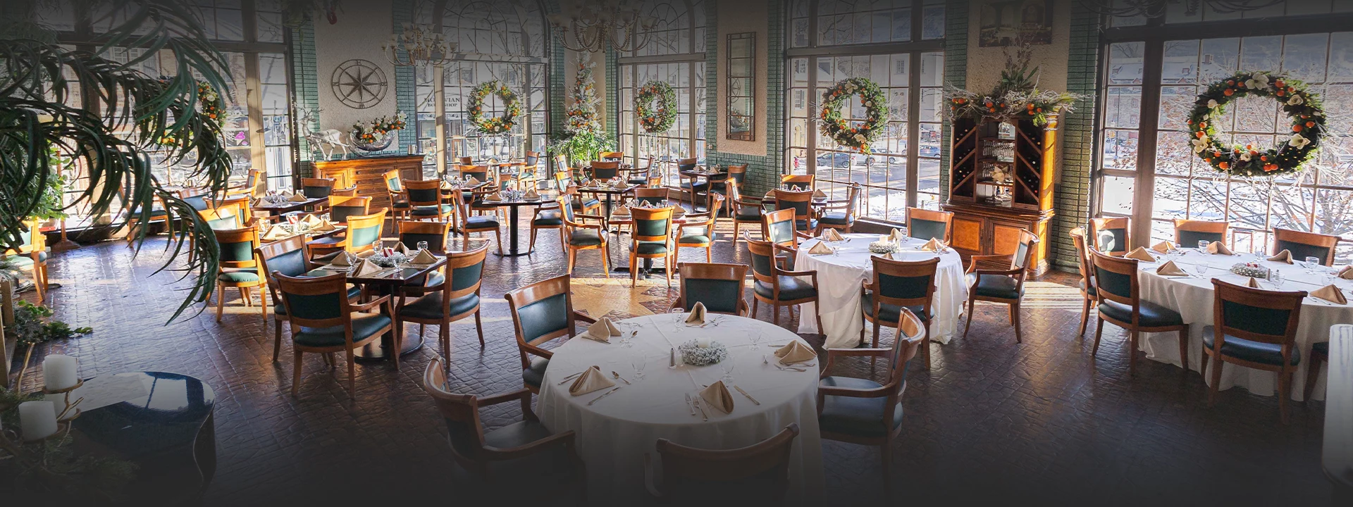 a room with tables and chairs