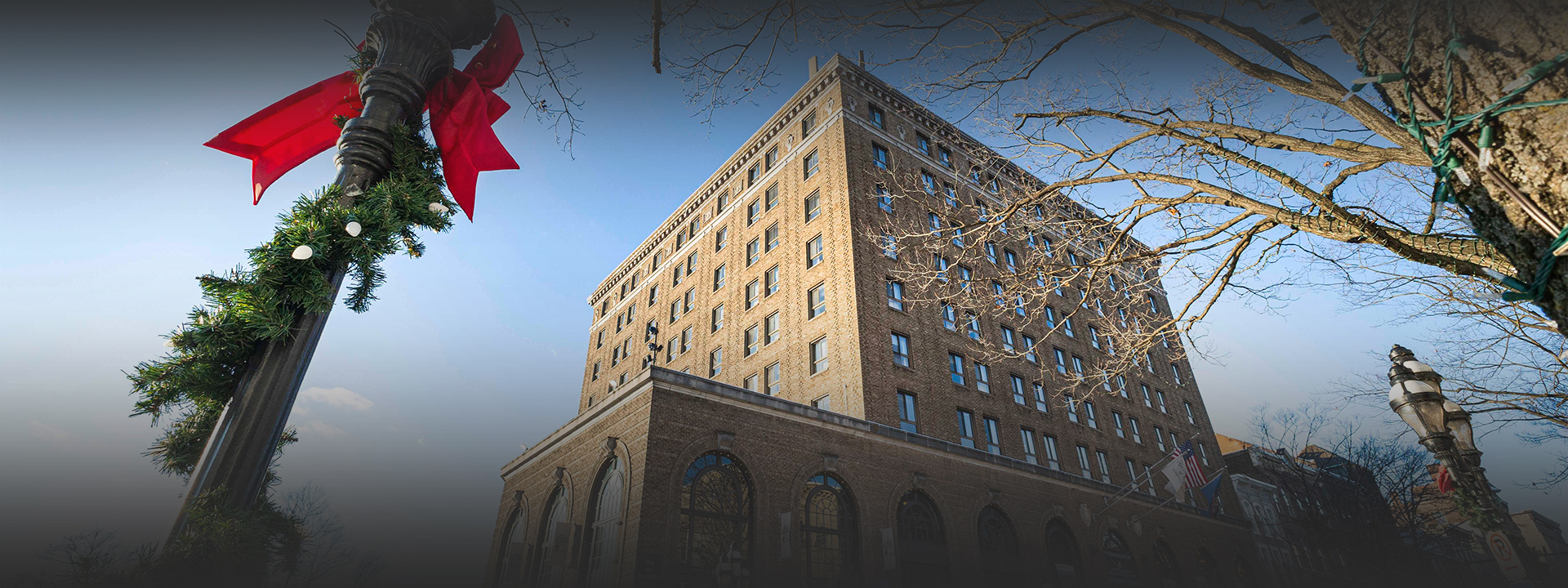 a building with a red flag