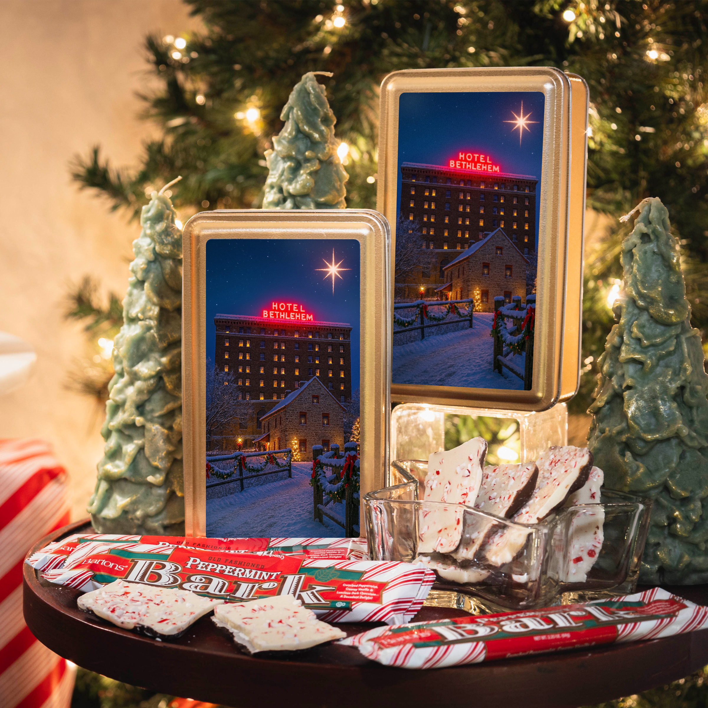 a group of christmas trees and a group of photos