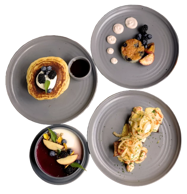 a group of plates of food