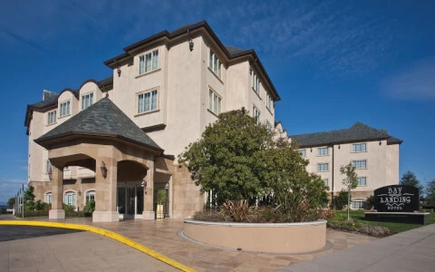 hotel exterior with clear skies in background