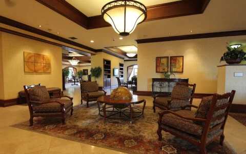 hotel lounge area with globe table