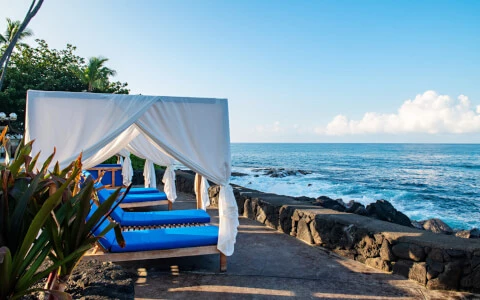 pool cabana with oceanfront view