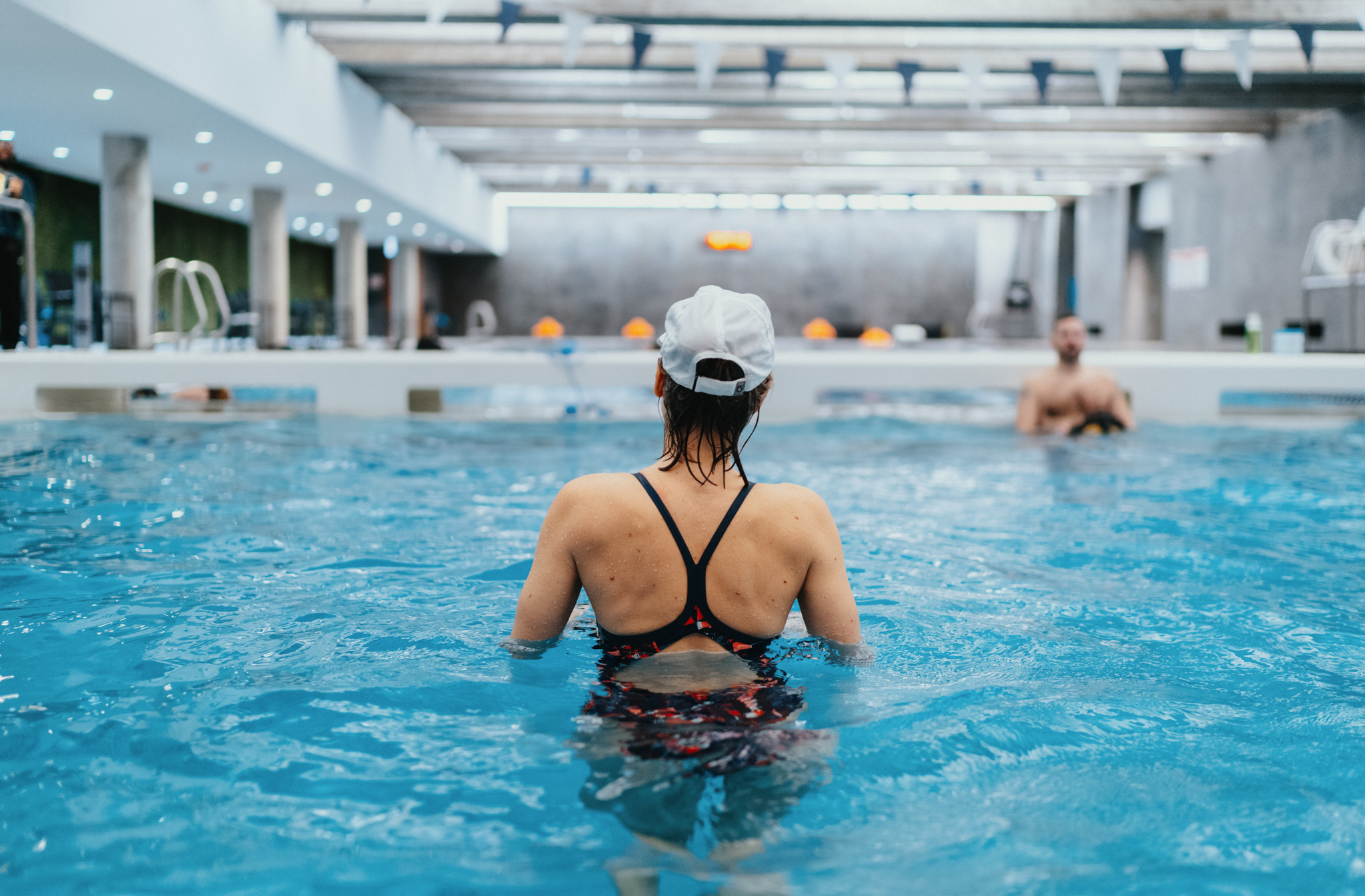 a woman in a pool