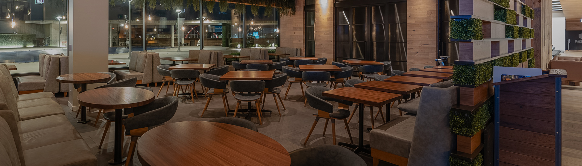 a room with tables and chairs