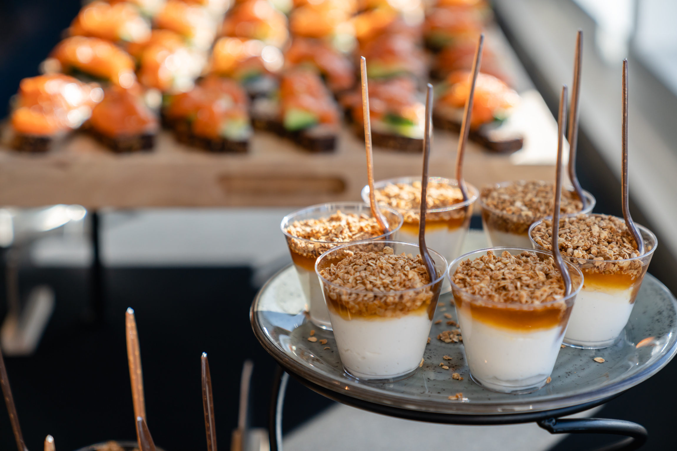 a group of desserts on a table