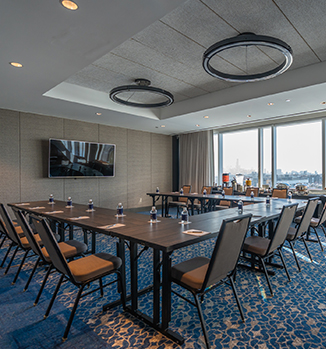 a room with a table and chairs
