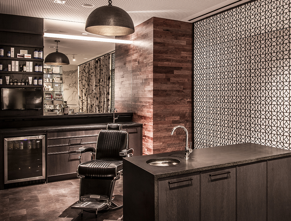 a barber chair in a room