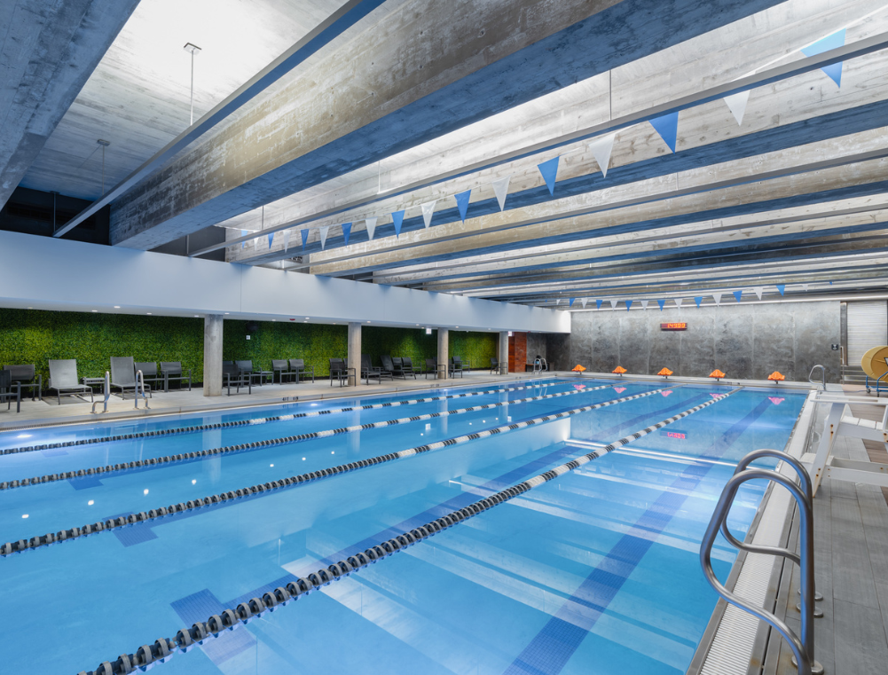 a swimming pool with a ladder