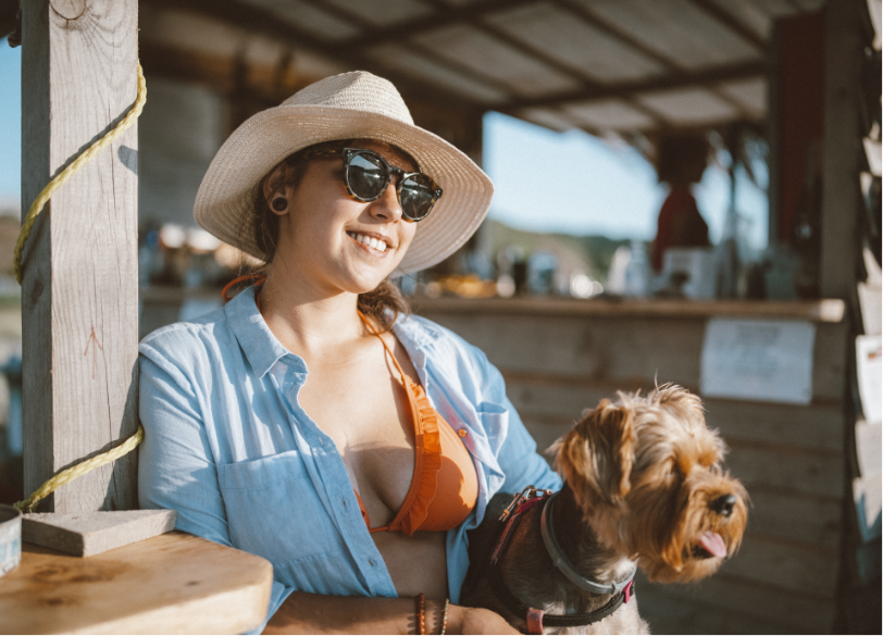 a woman with a dog
