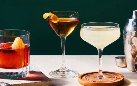 a group of glasses on a table