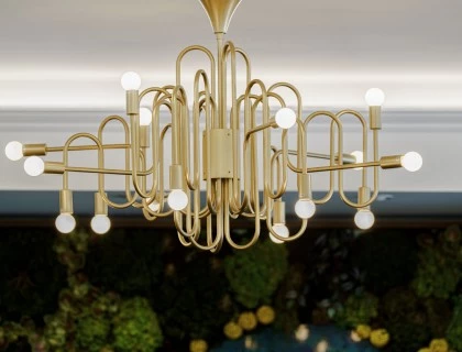 a gold chandelier with lights