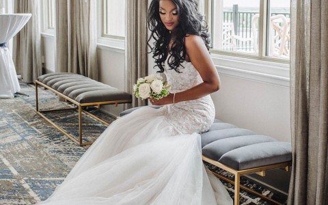 A beautiful bride sitting in one wedding venue