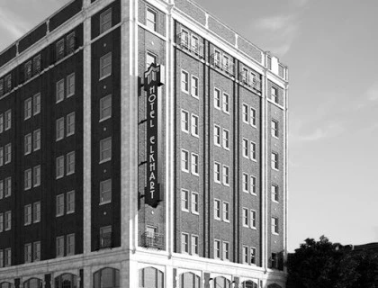 the exterior of elkhart hotel