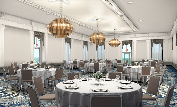 the interior of a dining room at elkhart