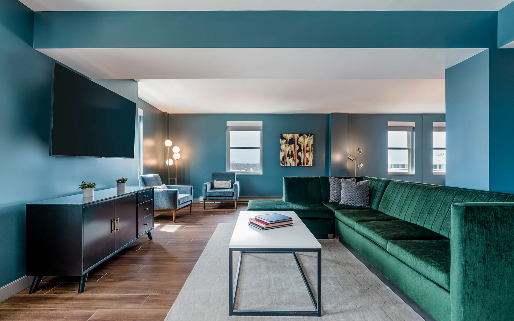 a living room with a couch and a coffee table
